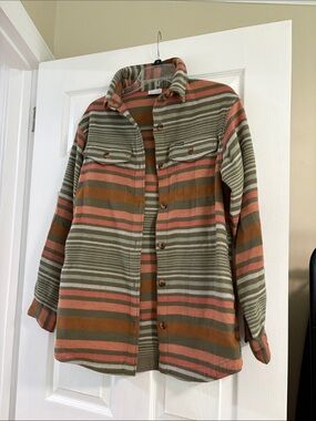 Columbia Striped Utility Jacket in Olive, Rust & Pink